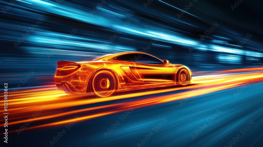 Fast Sports Car Blurs Through Night City Streets Fast Sports Car Blurs Through Night City Streets