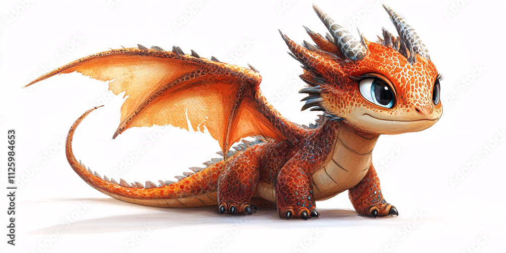 Naklejka premium A charming illustration of a small, orange baby dragon.
