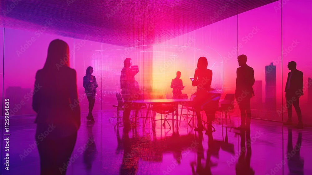 Silhouettes of Businesspeople Meeting in Modern Office Space Silhouettes of Businesspeople Meeting in Modern Office Space