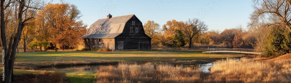 Rustic Barn Autumn Landscape Scenic View Rustic Barn Autumn Landscape Scenic View
