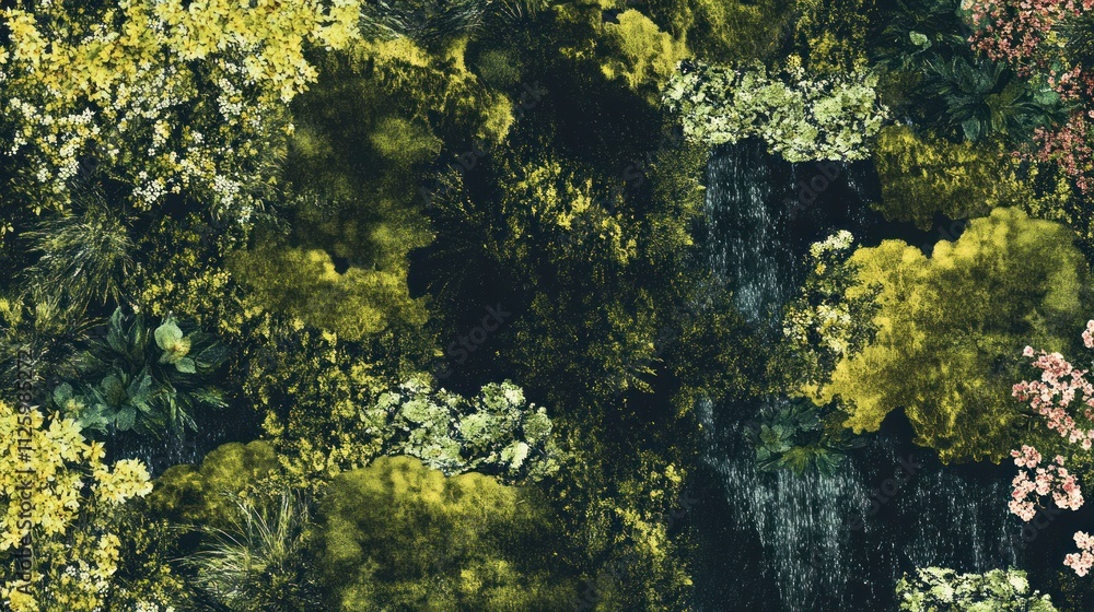 Lush Waterfall Oasis: An Aerial View of Serene Greenery Lush Waterfall Oasis: An Aerial View of Serene Greenery
