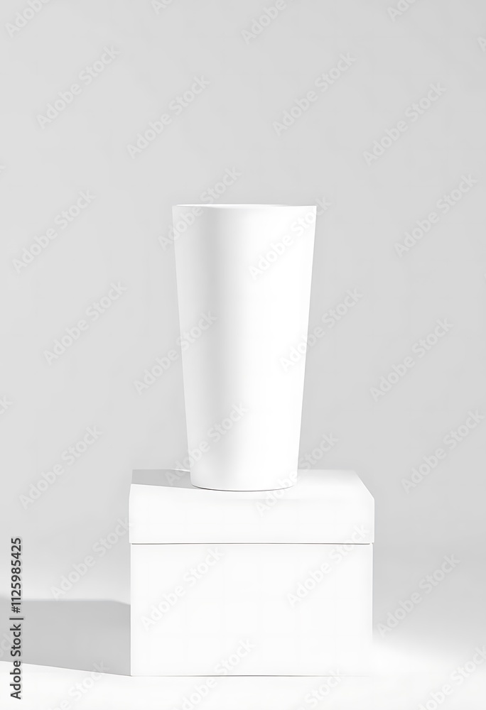 White Cup Mockup on White Box White Cup Mockup on White Box
