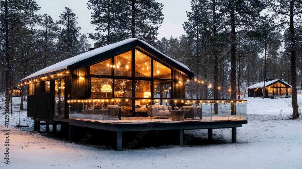Obraz premium Cozy Winter Log Cabin Retreat in Snowy Forest