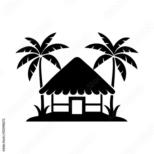 Black silhouette hut in a rainforest vector icon design