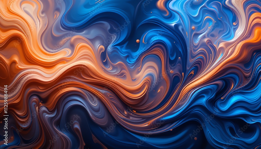 Dynamic abstract image featuring swirling background, liquid-like forms in a vibrant blend of blue and peach tones. Abstract background Dynamic abstract image featuring swirling background, liquid-like forms in a vibrant blend of blue and peach tones. Abstract background