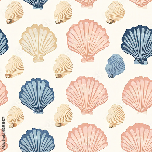 Seamless handpainted pattern of shells. Seaside or beach concept.