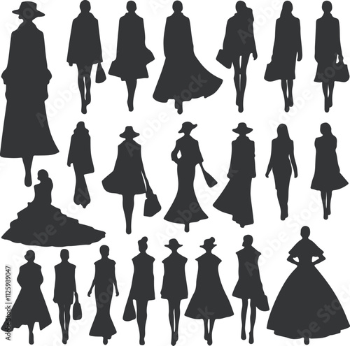 Silhouettes of women in dresses