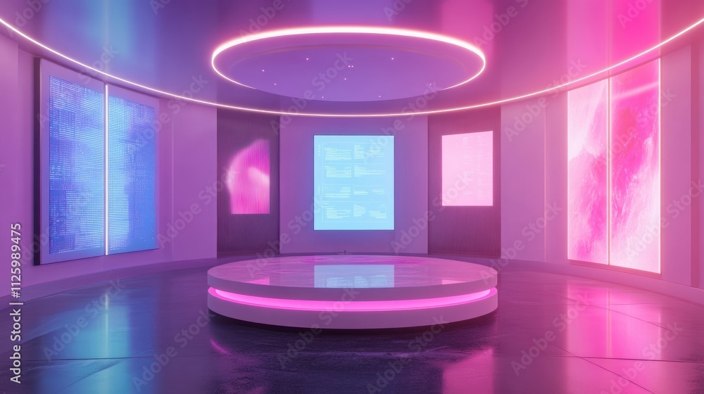Neon Lit Circular Room With Illuminated Panels Neon Lit Circular Room With Illuminated Panels