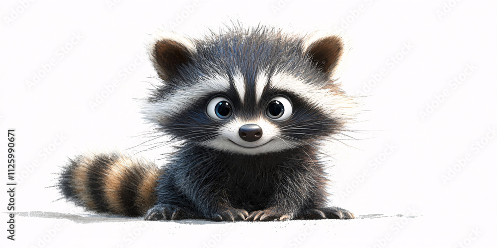 Naklejka premium A digital illustration of an adorable baby raccoon.