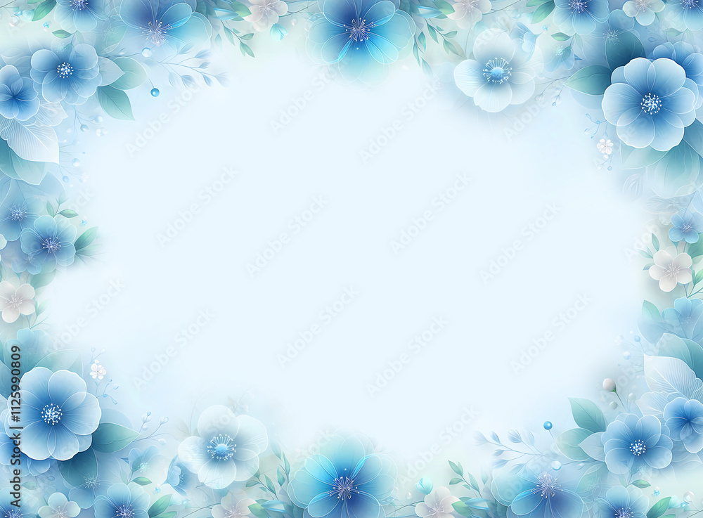 Flower frame. Blue flowers on a blue background. Frame. Invitation. Congratulation. Banner. Generated AI Flower frame. Blue flowers on a blue background. Frame. Invitation. Congratulation. Banner. Generated AI
