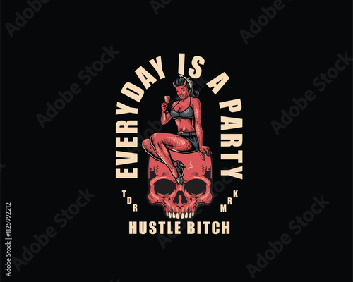 Pin up devil wine illustration