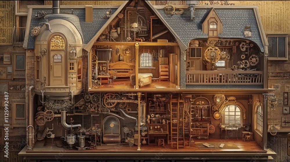 Fototapeta premium A Clockwork Mansion Interior Mechanically Detailed