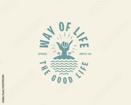 Shaka hand sign beach logo