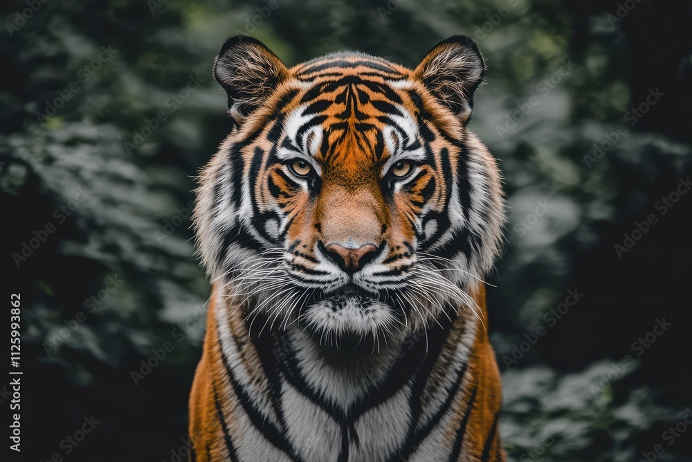 Obraz premium Majestic tiger portrait, intense gaze. Perfect for wildlife, nature, or power themes.