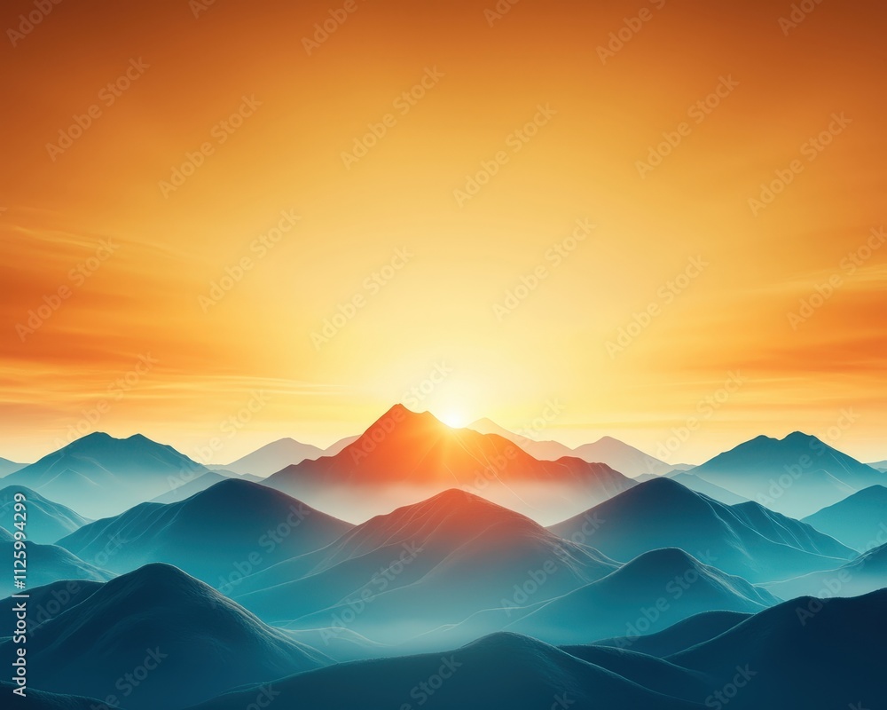 Fototapeta premium A mountain range with a beautiful sunset in the background