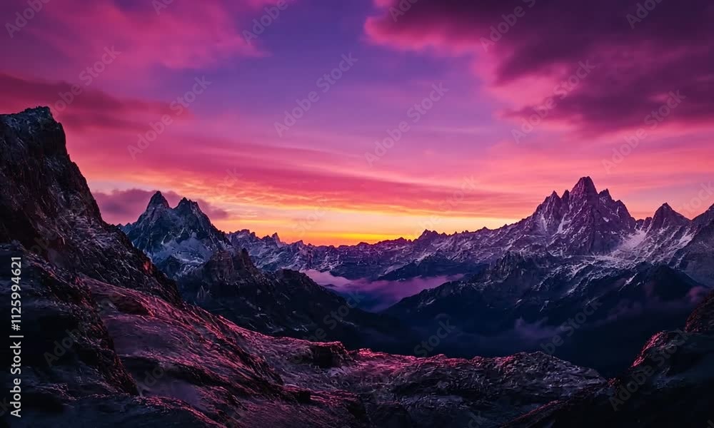 Majestic Sunset Over a Dramatic, Snow-Capped Mountain Range Majestic Sunset Over a Dramatic, Snow-Capped Mountain Range