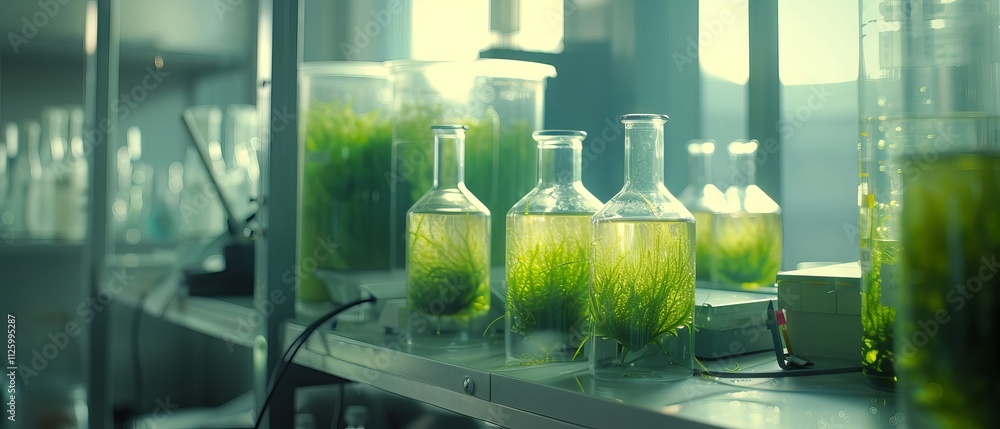 Advanced biotechnology research in laboratory developing green algae ...