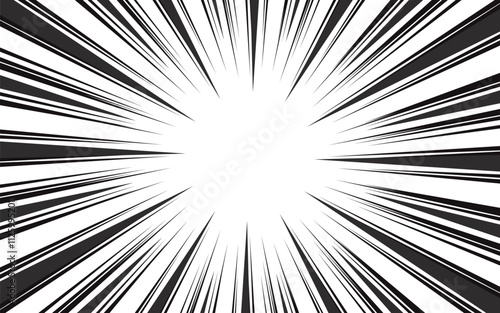 Concentrated lines in comic style. Background material. Black and white vector illustration