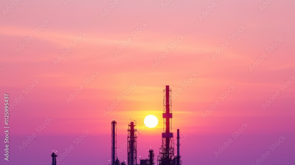 Sunset Silhouette of Oil Refinery Industrial Complex Sunset Silhouette of Oil Refinery Industrial Complex