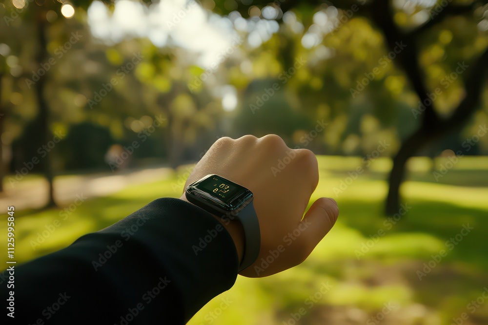 An AI-powered fitness tracker worn by someone jogging through a park, giving real-time health updates and performance suggestions directly to the user’s smartwatch. An AI-powered fitness tracker worn by someone jogging through a park, giving real-time health updates and performance suggestions directly to the user’s smartwatch.