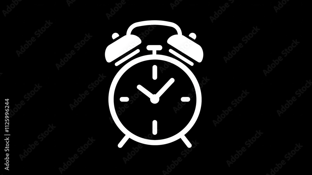 Simple Bold Alarm Clock Icon on a Clean Black Background for Graphic Design Projects Simple Bold Alarm Clock Icon on a Clean Black Background for Graphic Design Projects