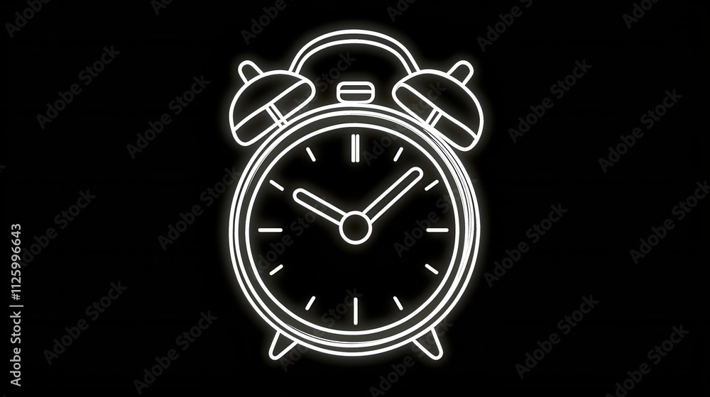 Outline of a Classic Alarm Clock Icon on a Dark Background for Timer and Wakeup Applications Outline of a Classic Alarm Clock Icon on a Dark Background for Timer and Wakeup Applications