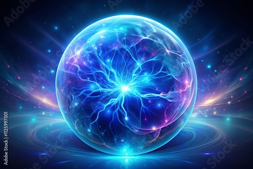 Wallpaper Mural 3D Rendered Blue Plasma Orb, Energy Sphere, Particle Simulation, Abstract Art, Futuristic Design  Torontodigital.ca