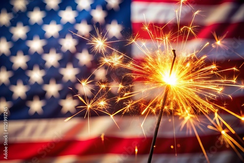 4th of July Sparkler Fireworks, American Flag Background, Independence Day Celebration, Patriotic Image, USA Flag Photography