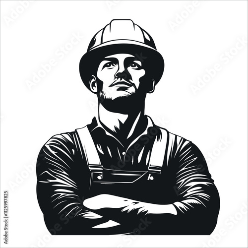 Builder man logo, Builder man icon, construction worker in hard hat, vector Illustration, SVG