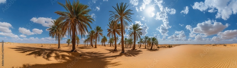 Desert Oasis Palm Trees Under Blue Sky Desert Oasis Palm Trees Under Blue Sky