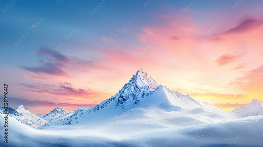 A mountain range with a pink and orange sky in the background A mountain range with a pink and orange sky in the background