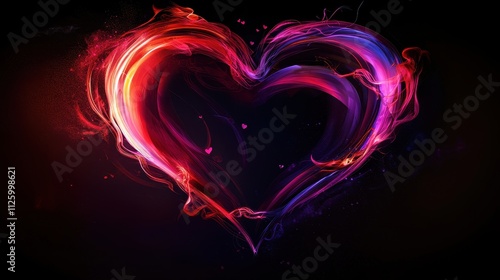 Bold Red Heart Icon with Bright Colors and Romantic Elements on a Dark Background