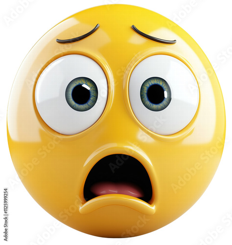 Yellow Emoji Face with Wide Eyes and Open Mouth in Shock Expression isolated on transparent background.