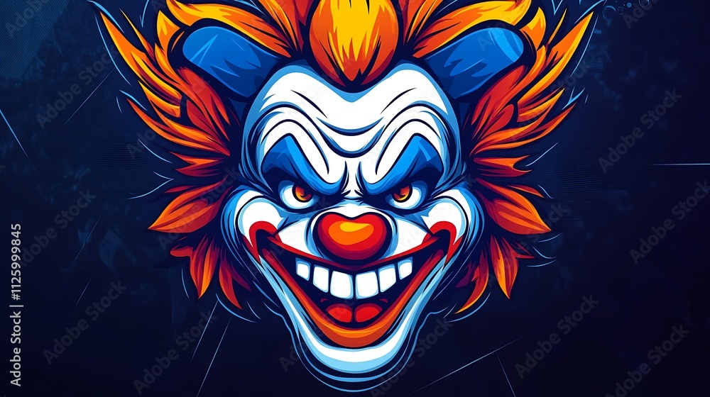 Fototapeta premium Evil Gaming Clown Esports Mascot Logo Vibrant Digital Vector Design Art