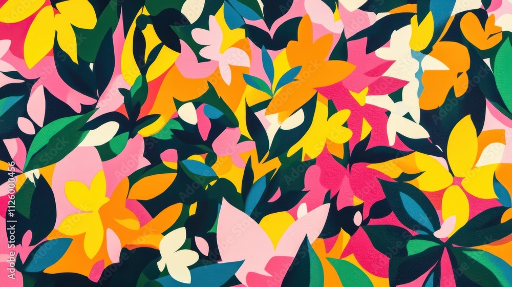 A burst of floral abstract shapes in vibrant spring colors like pink, yellow, and green, symbolizing renewal and growth A burst of floral abstract shapes in vibrant spring colors like pink, yellow, and green, symbolizing renewal and growth