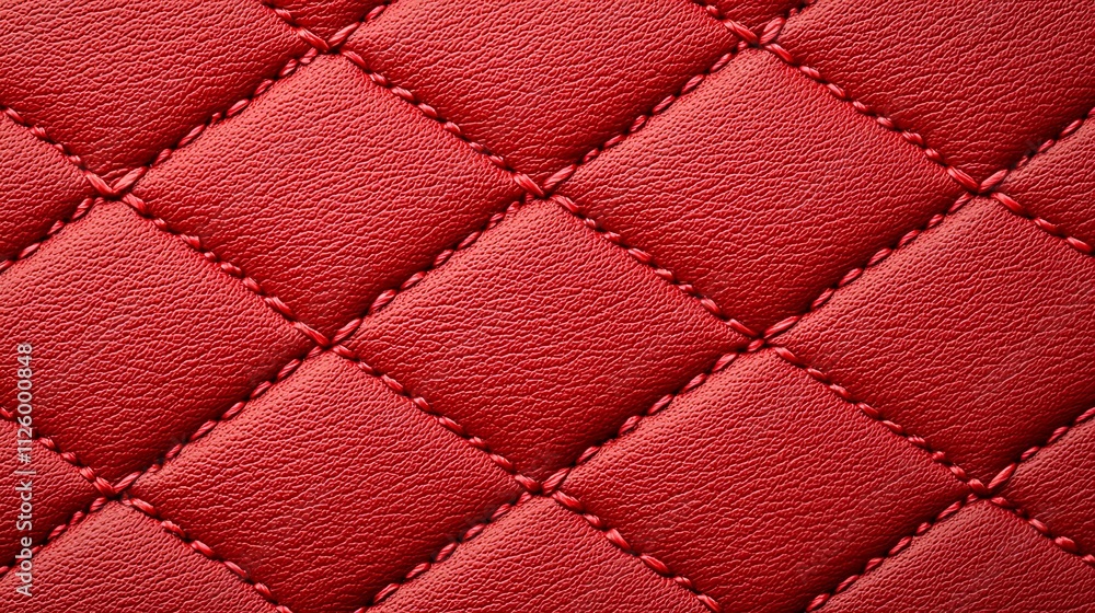 Fototapeta premium Textured red fabric with a diamond quilted pattern. Red background, wall paper,