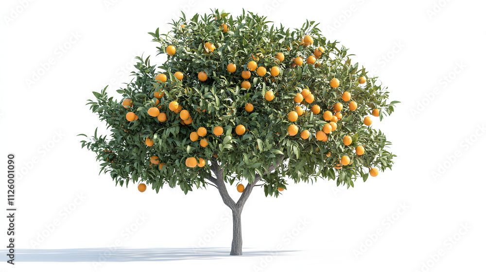 Fototapeta premium lush orange tree laden with fruit in a sunny orchard isolated on white background