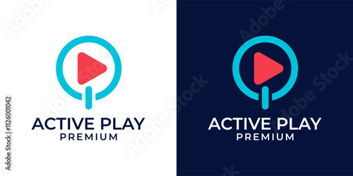 Play power button icon logo template. Power button with play icon symbol logo. Vector logo template of play, button, icon, power, on, video, simple, modern.