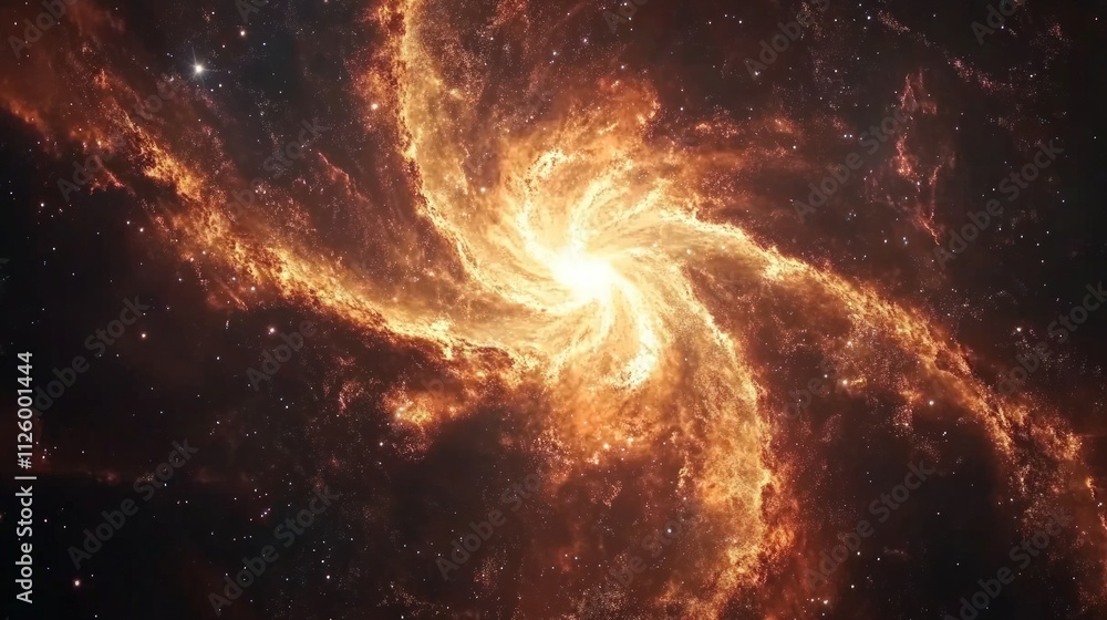 Fiery spiral galaxy, cosmic dust, stars. Fiery spiral galaxy, cosmic dust, stars.