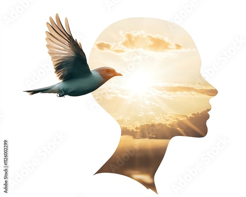 Abstract silhouette with bird and sunset view Minimal Peaceful Vibes Freedom Through Simplicity Creative Serenity Concepts Minimalist Freedom Symbols photo