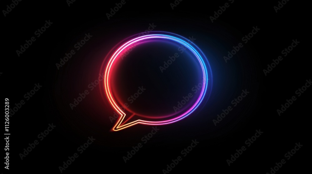 Colorful Neon Speech Bubble Icon with Bold Outline and Sharp Design on Dark Background Colorful Neon Speech Bubble Icon with Bold Outline and Sharp Design on Dark Background