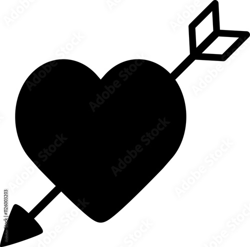 Valentine's Day Love Cupid Arrow with heart shape silhouette.
Valentine heart and arrow icon.
Transparent background.