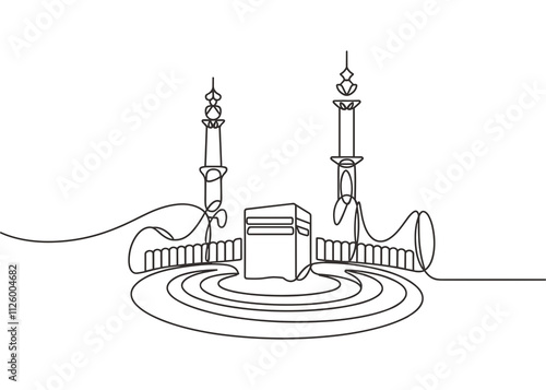 Line Art of Kaaba with Two Minarets in Makkah