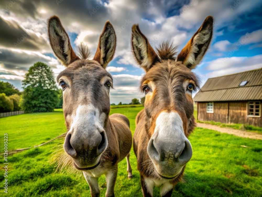 Cute Hungry Donkeys Farm Animals Countryside Barnyard Portrait Photography Cute Hungry Donkeys Farm Animals Countryside Barnyard Portrait Photography
