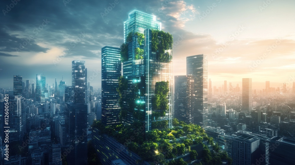 Fototapeta premium Eco Friendly Skyscraper In Modern Cityscape