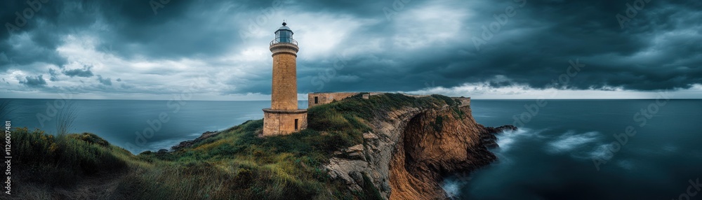 Coastal Lighthouse Stands Tall Against Stormy Seas Coastal Lighthouse Stands Tall Against Stormy Seas