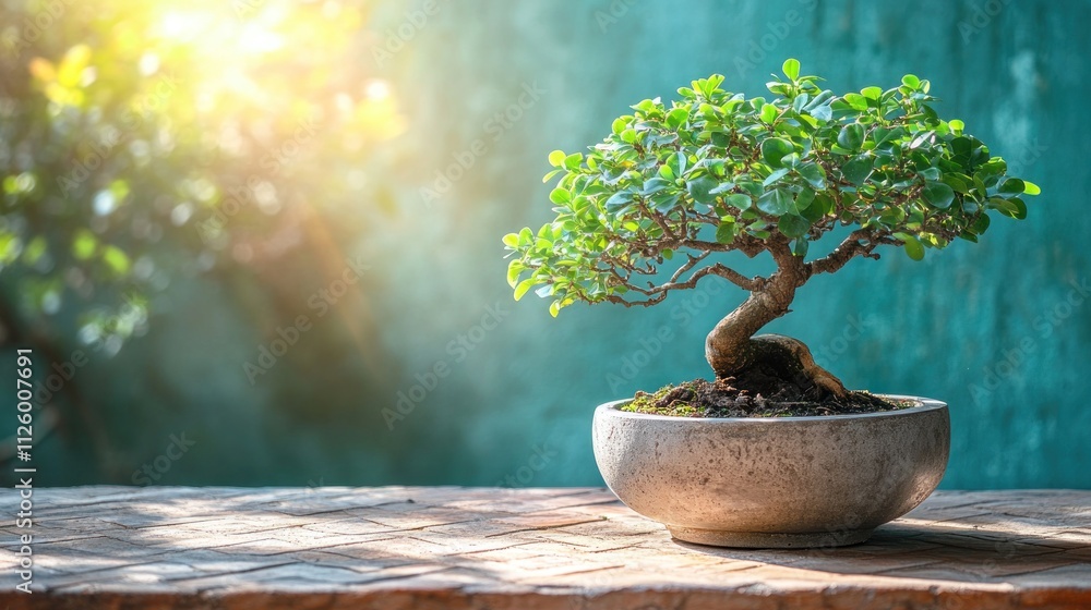 Serene bonsai tree in sunlight. Serene bonsai tree in sunlight.