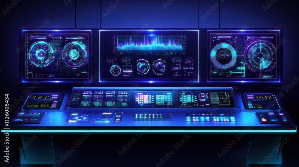 Fototapeta premium Futuristic Control Panel With Advanced Digital Displays