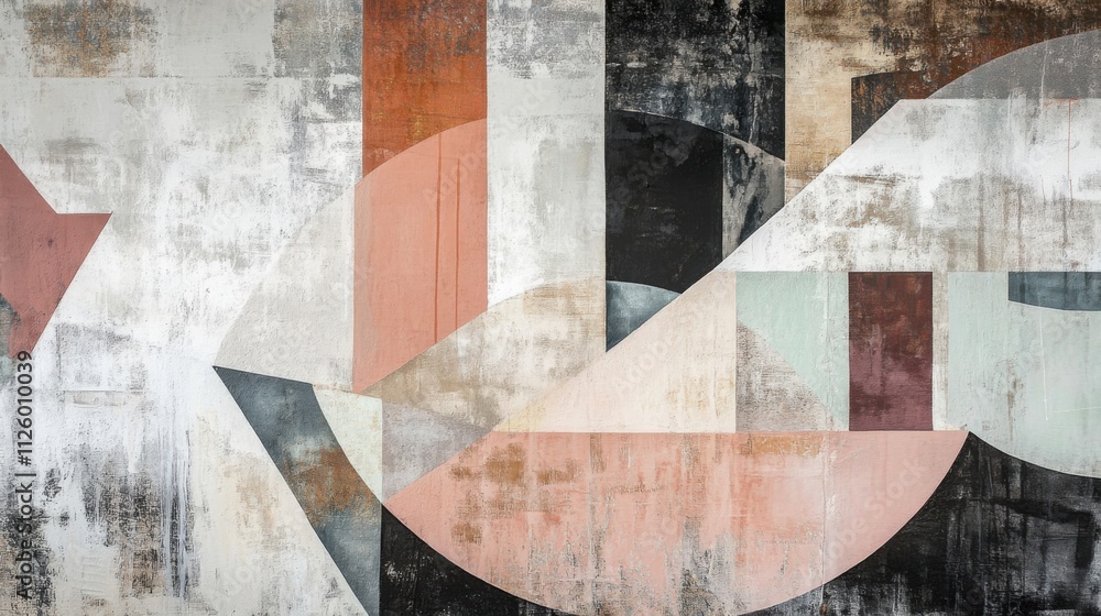 Layered geometric abstraction with intricate shapes and muted earthy tones Layered geometric abstraction with intricate shapes and muted earthy tones