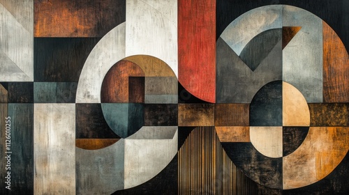 Fototapeta Naklejka Na Ścianę i Meble -  Layered geometric abstraction with intricate shapes and muted earthy tones